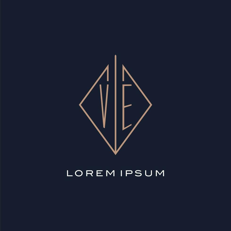 monogram ve logo met diamant ruit stijl, luxe modern logo ontwerp vector