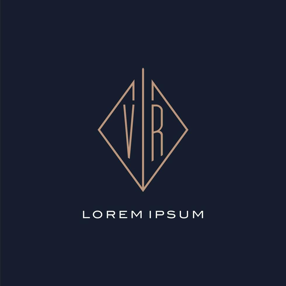 monogram vr logo met diamant ruit stijl, luxe modern logo ontwerp vector