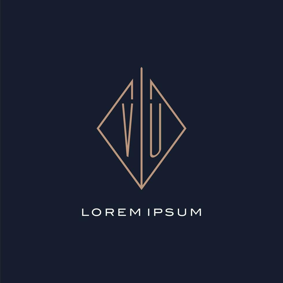 monogram vu logo met diamant ruit stijl, luxe modern logo ontwerp vector