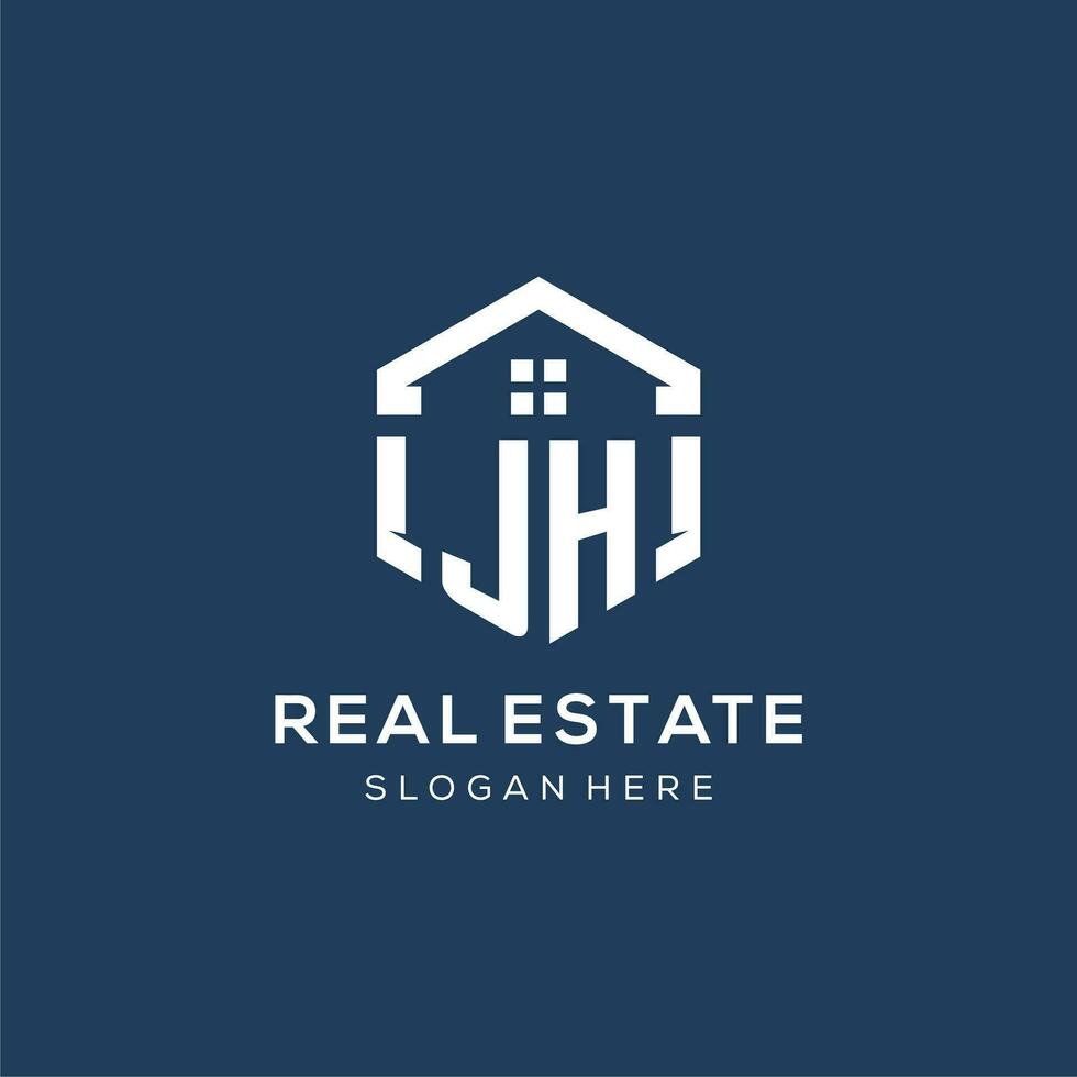 brief jh logo voor echt landgoed met zeshoek stijl vector