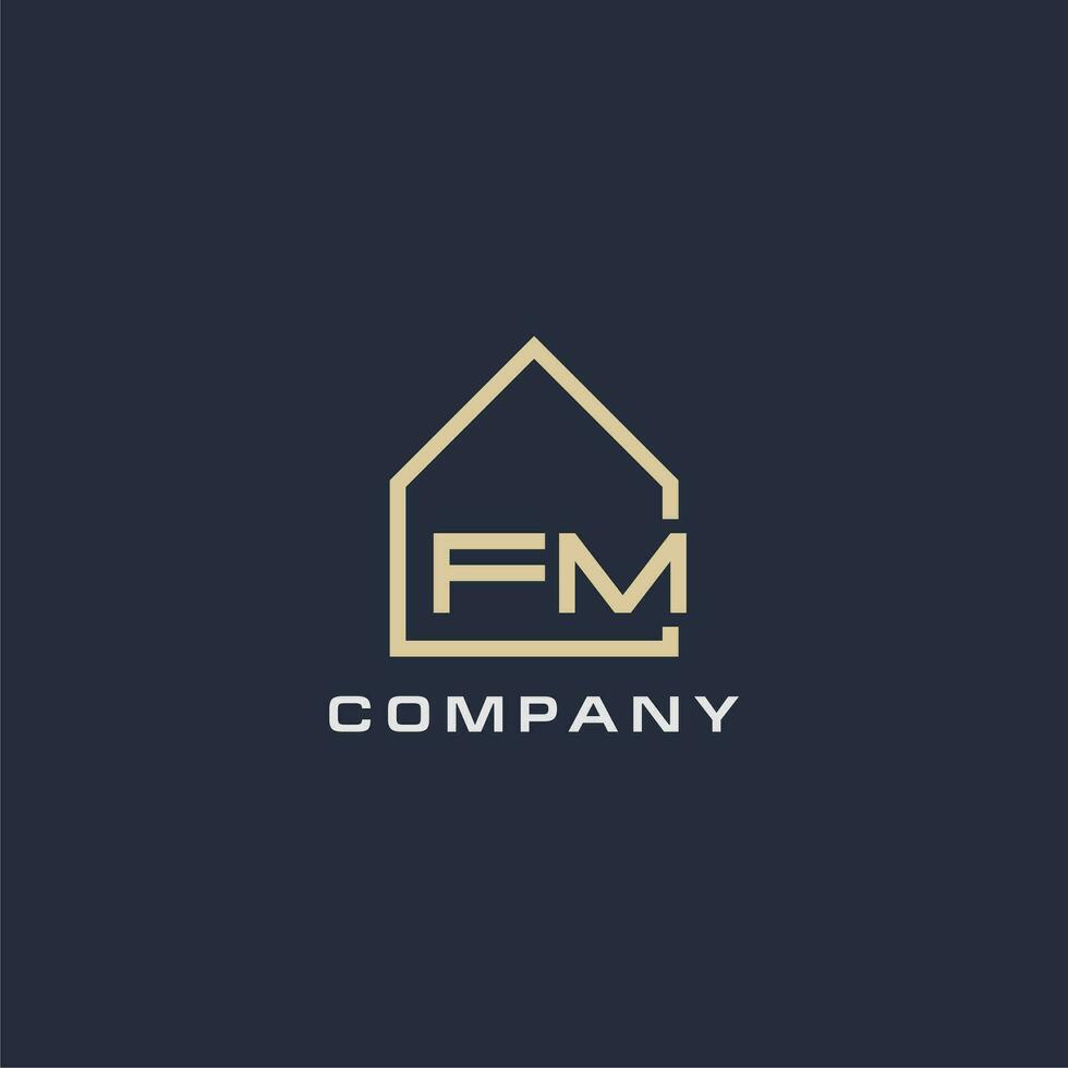 eerste brief fm echt landgoed logo met gemakkelijk dak stijl ontwerp ideeën vector