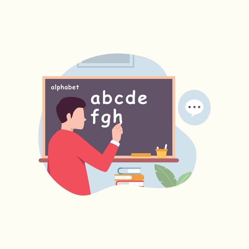 leraar schrijven alfabet op blackboard clip art ontwerpconcept vector