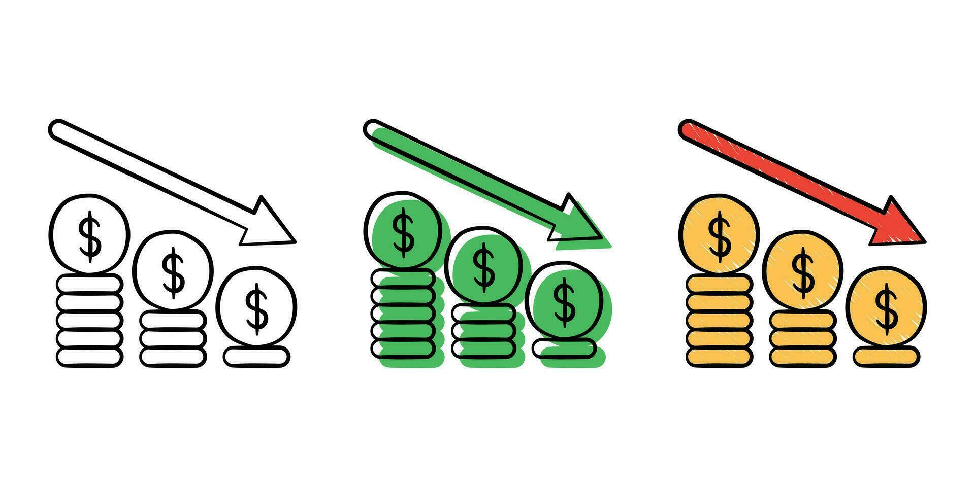reeks van hand- getrokken illustratie financieel icoon met kleur variant vector