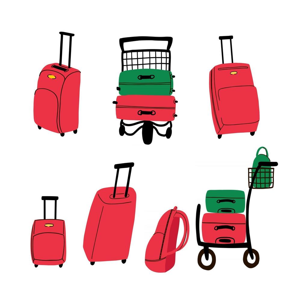 kleurrijke vector set met illustraties van bagage geïsoleerd op een witte achtergrond