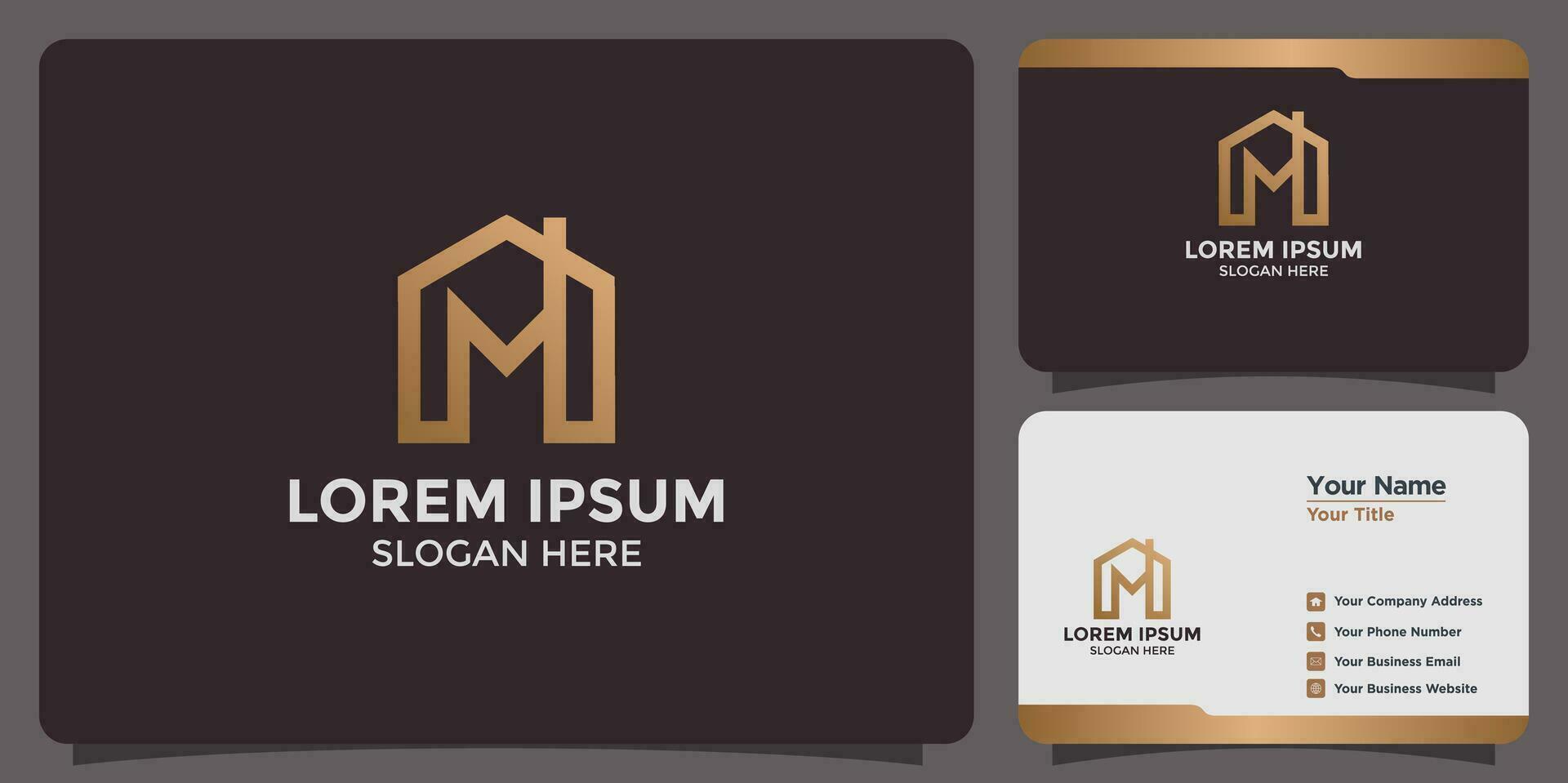 huis ontwerp logo combinatie van de brief m en een bedrijf kaart vector
