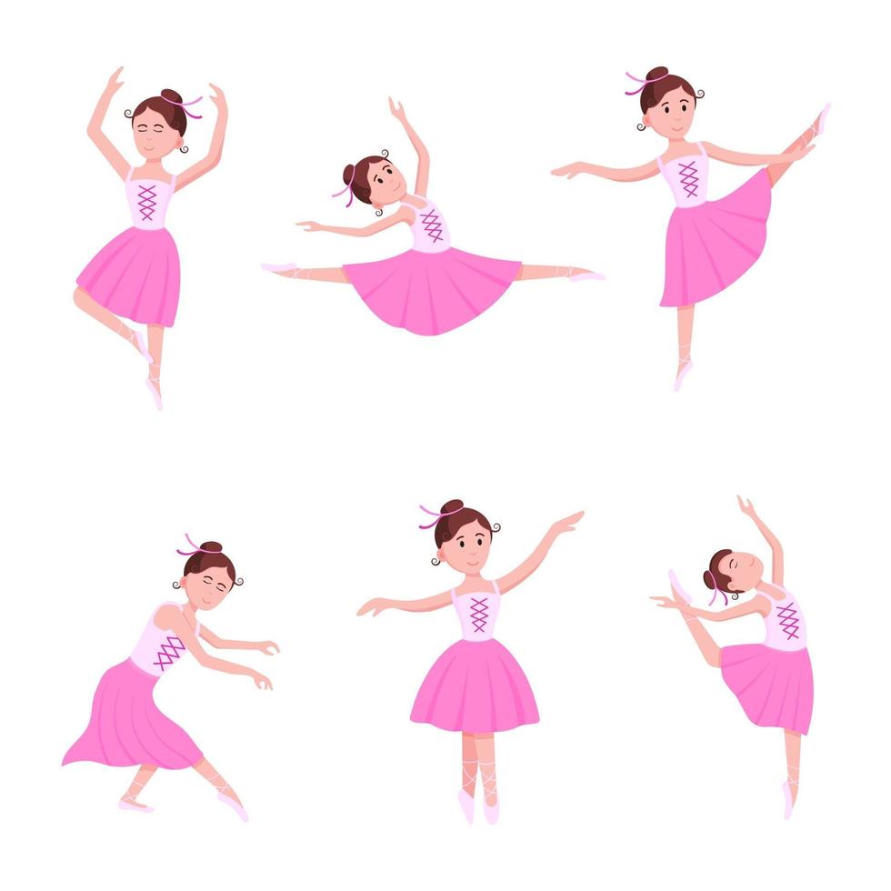 Jonge mooie ballerina gekleed in tutu en pointe-schoenen permanent op de pose vlakke stijl ontwerp vectorillustratie geïsoleerd op een witte achtergrond elegante jonge vrouwelijke karakter van klassieke ballet set vector