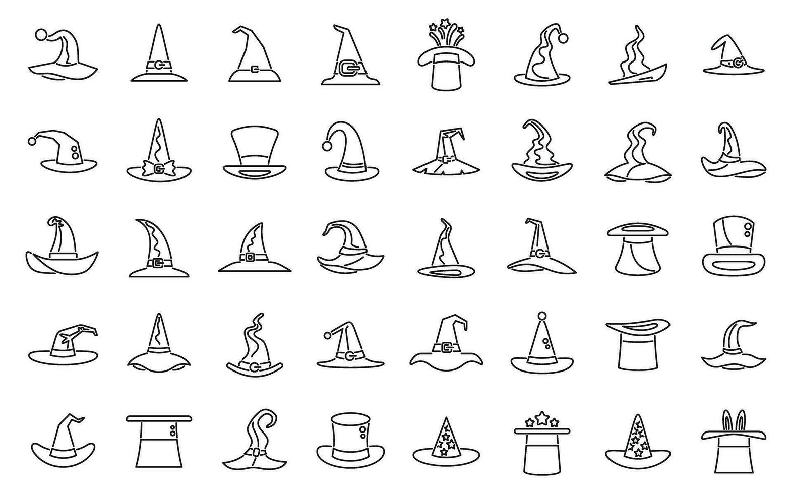 magie hoed pictogrammen reeks schets vector. konijn oor vector