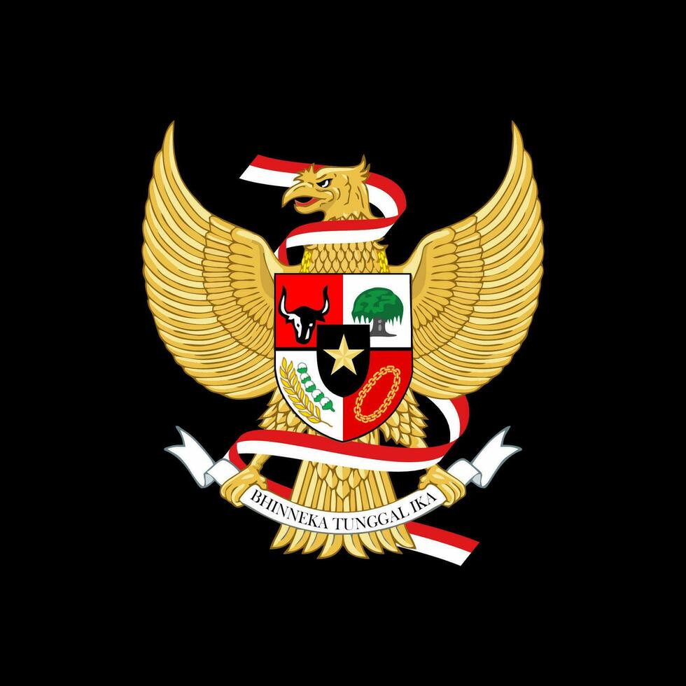 garuda pancasila Indonesië staat symbool met Indonesië vlag lint zwart achtergrond vector