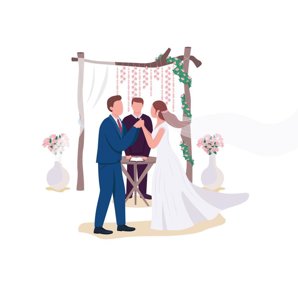 huwelijksceremonie egale kleur vector gezichtsloze karakters