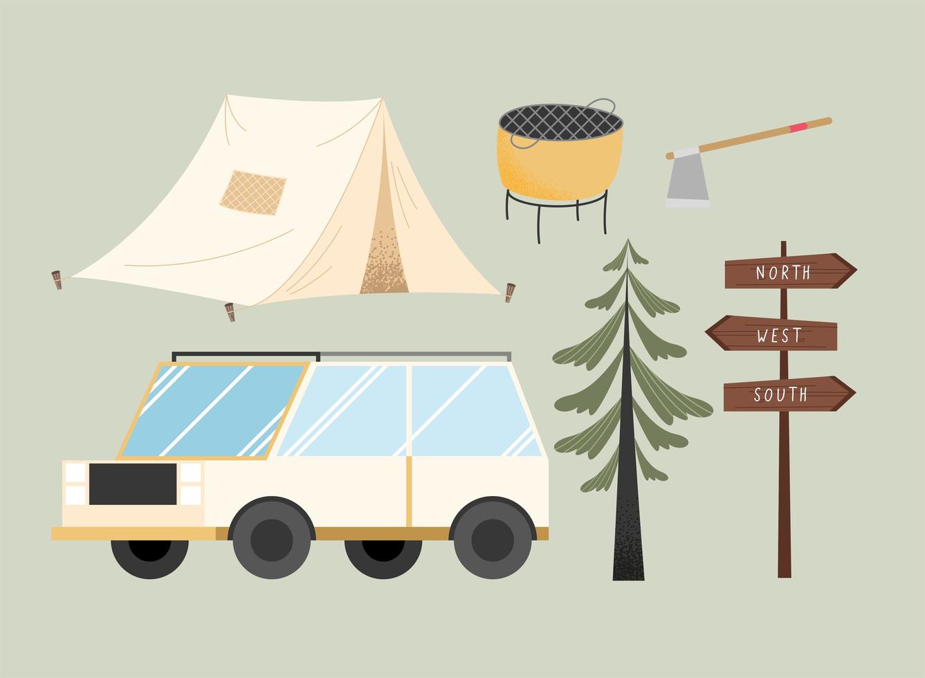 zes campingpictogrammen vector