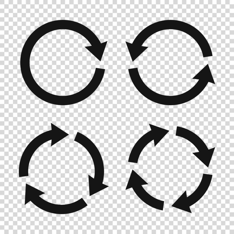 recycle pijl icoon vector illustratie. reeks van zwart cirkel vector pijlen. pijl omwenteling symbool vector pictogrammen