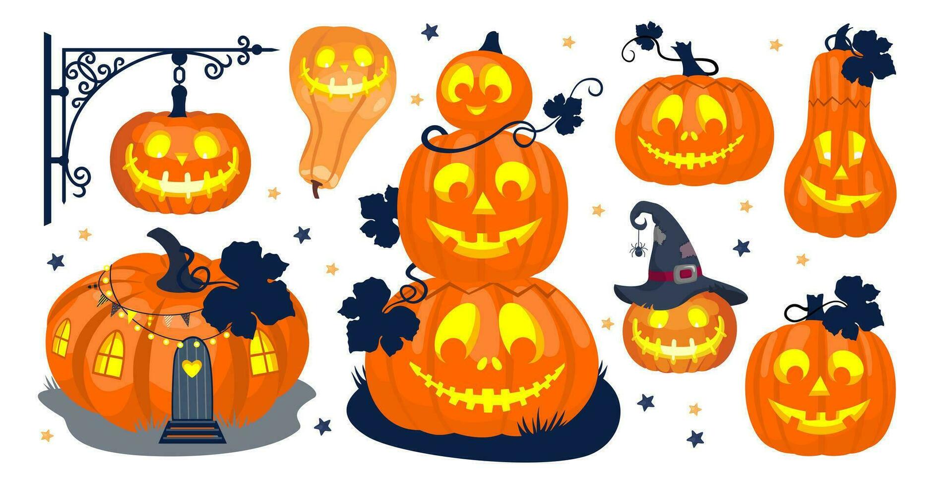 halloween pompoen lantaarn set. geïllustreerd vector element.