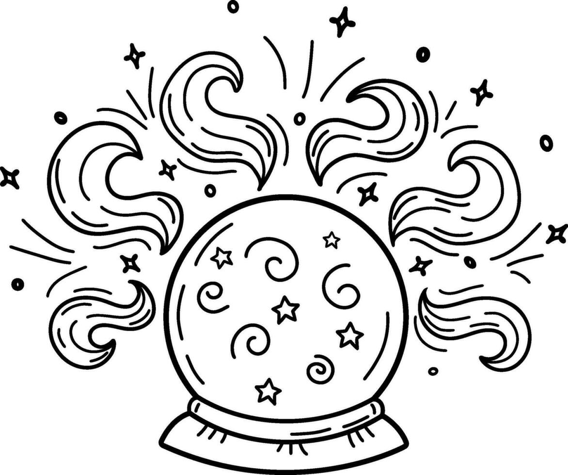 een hand getekend mystiek kristal bal met sterren. een magie bal.magie verzameling, symbool, talisman, antiek stijl, boho. vector illustratie gemarkeerd Aan een wit achtergrond.