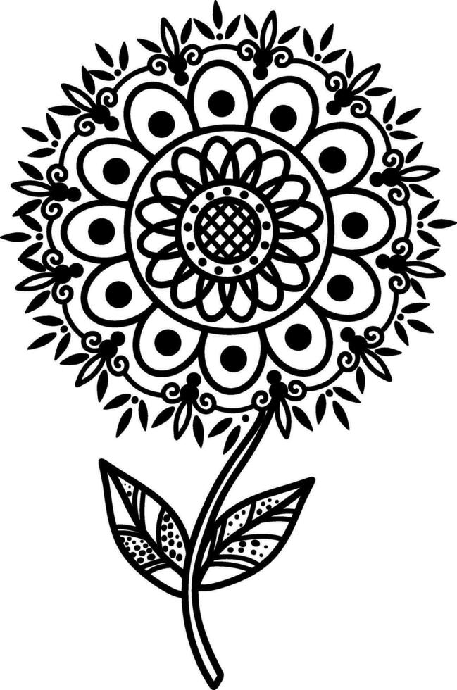 een mooi bloemen element van de mandala. zwart en wit ontwerp element in de het formulier van een bloem. het kan worden gebruikt naar afdrukken groet kaarten, telefoon gevallen, enz. een hand getekend patroon. vector illustratie.