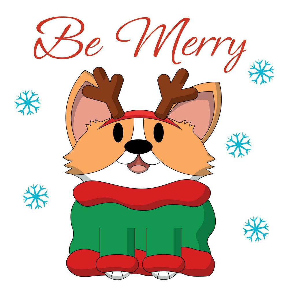 Kerstmis groet ansichtkaart met karakter corgi in trui vector