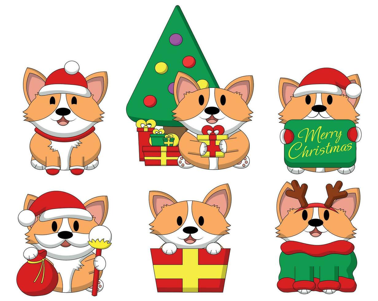 reeks schattig tekenfilm Kerstmis karakter hond corgi vector