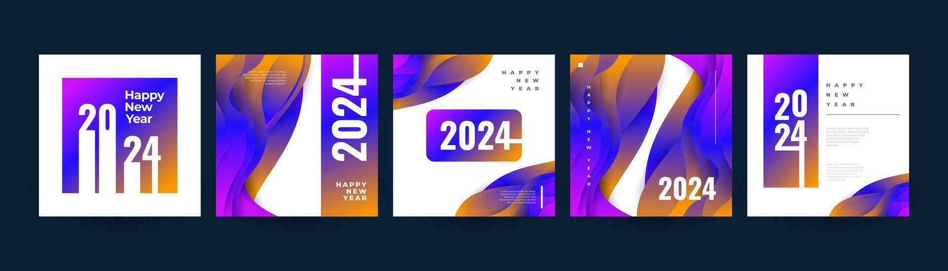 creatief en kleurrijk 2024 gelukkig nieuw jaar poster set. geschikt, voor kaart, banier, poster, folder, omslag, en sociaal media post sjabloon vector