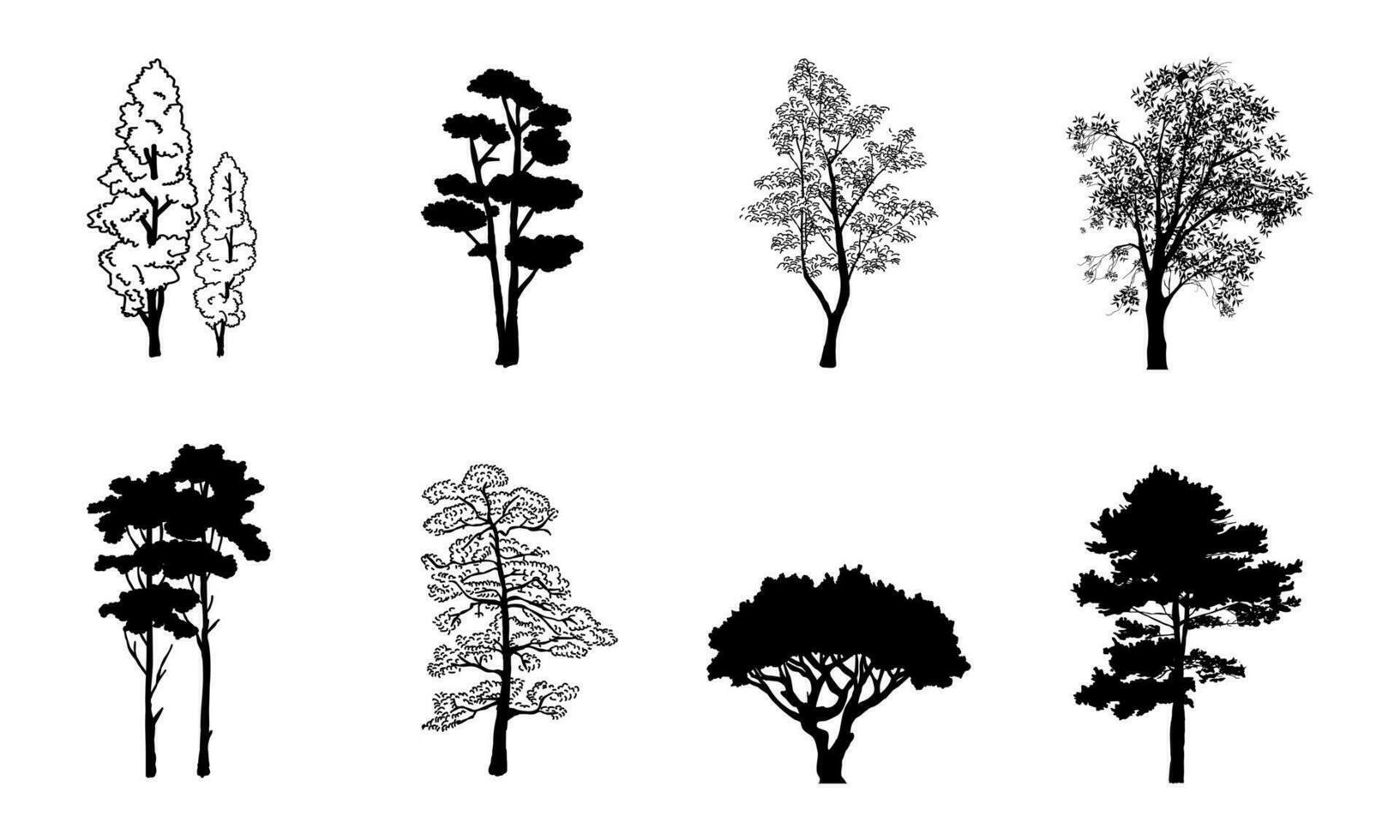 verzameling geïsoleerd boom symbool silhouet stijl Aan wit achtergrond. kan worden gebruikt voor uw werk. vector