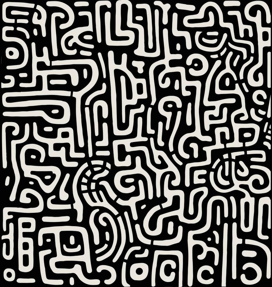 zwart en wit meetkundig patroon, in de stijl van biologisch vormen en gebogen lijnen, minimalistische slagen, keith haring, zacht lijnen, abstract minimalisme waardering, dik impasto textuur, stoutmoedig kleuren vector