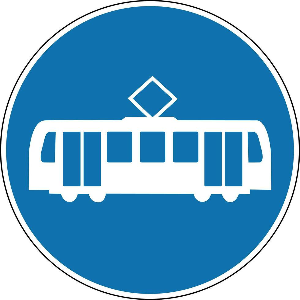 tram teken. verplicht teken. ronde blauw teken. de teken staat toe de beweging van enkel en alleen openbaar tram. tram lijn en hou op. weg teken. vector