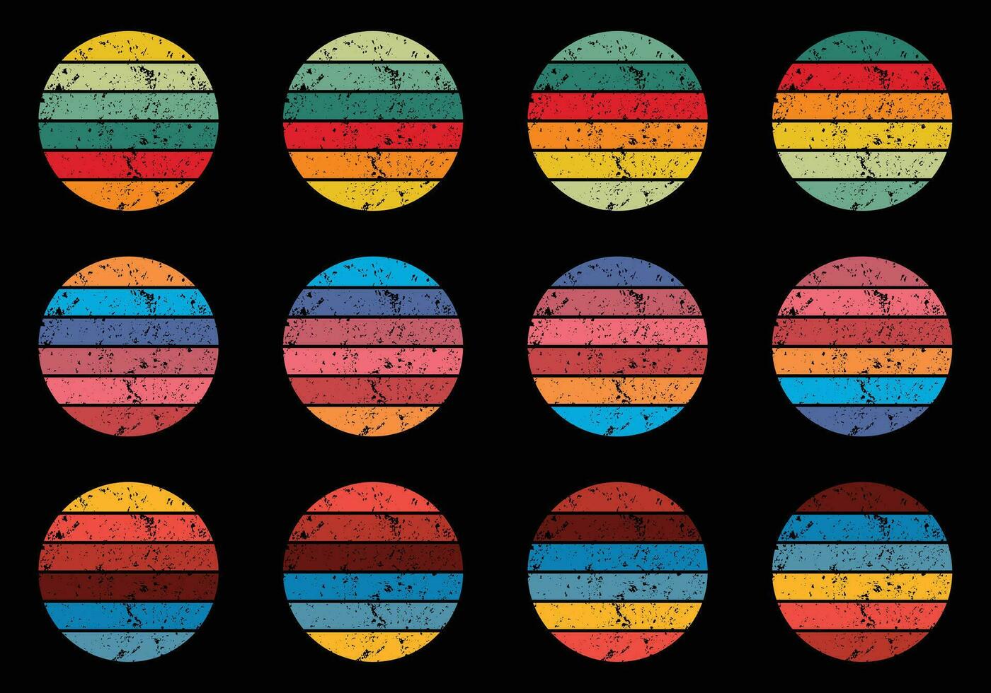 retro wijnoogst cirkel zonsondergang achtergrond grunge zon vector element voor t-shirt ontwerp sjabloon