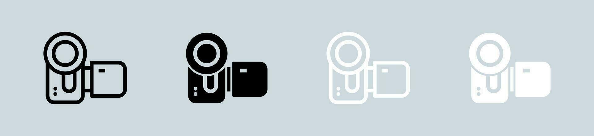 Handycam icoon reeks in zwart en wit. camera opnemer tekens vector illustratie.