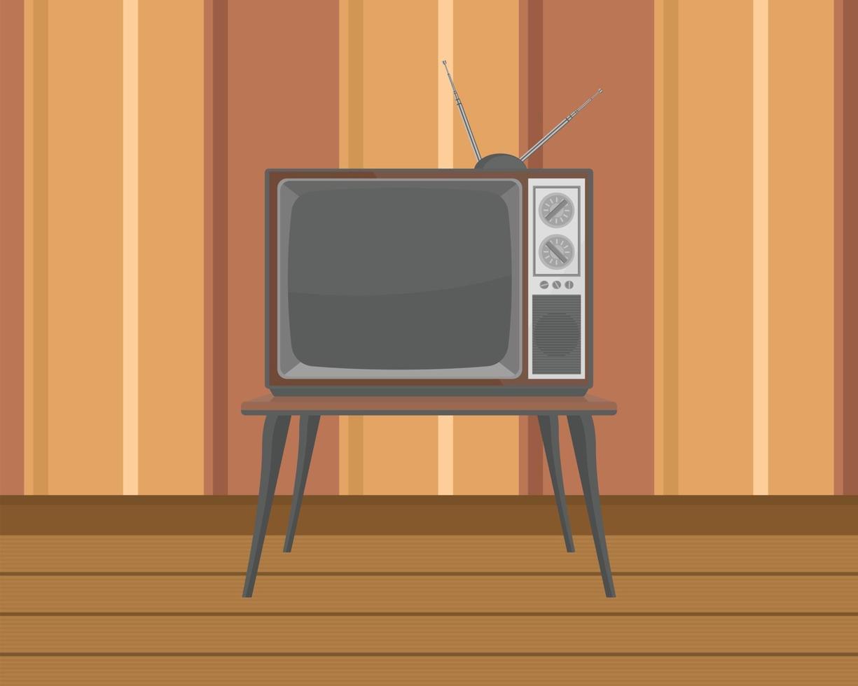 oude tv op tafel met plat ontwerp vector