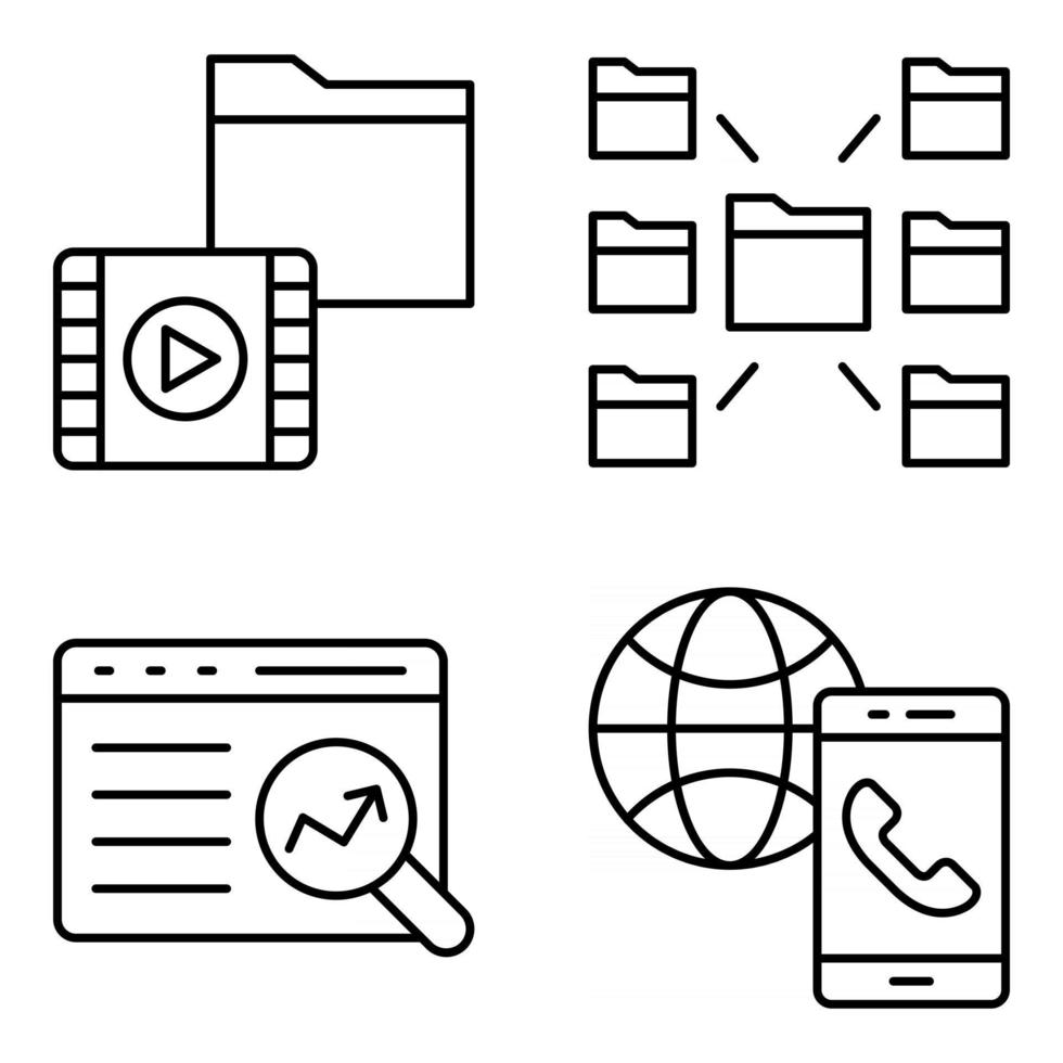 pakket lineaire pictogrammen voor gegevenstechnologie vector