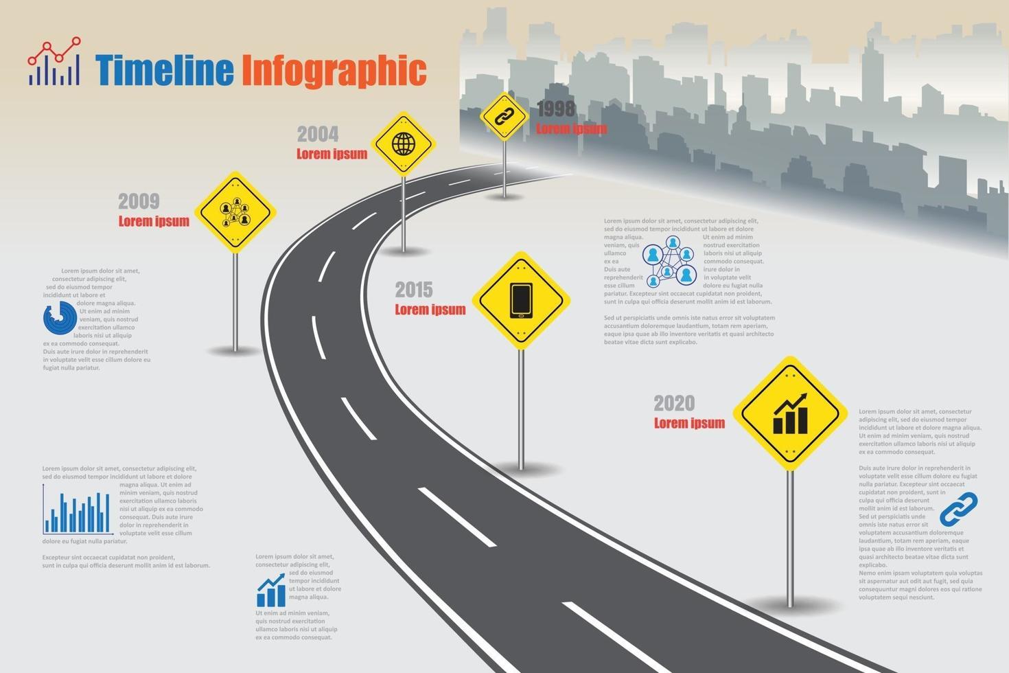 zakelijke routekaart tijdlijn infographic stad ontworpen voor abstracte achtergrond sjabloon mijlpaal element modern diagram proces technologie digitale marketing gegevens presentatie grafiek vectorillustratie vector