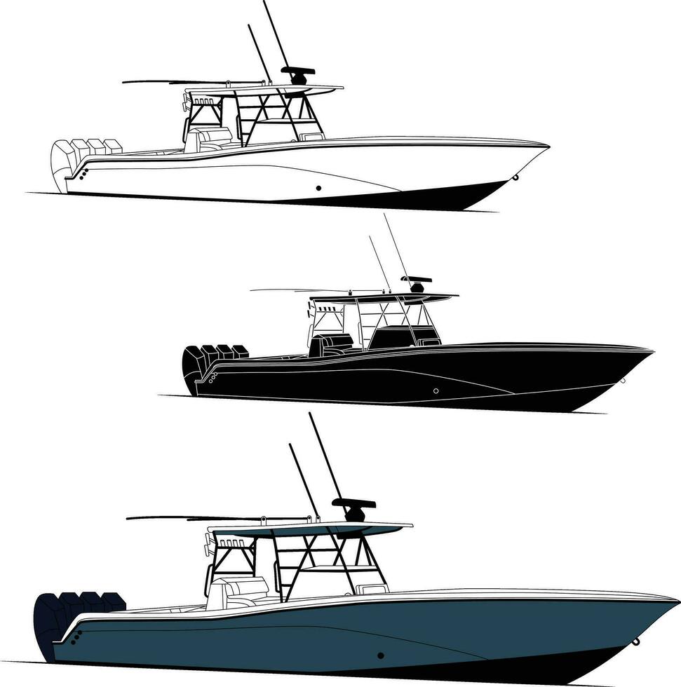 boot vector, visvangst boot vector, lijn kunst illustratie en een kleur. vector