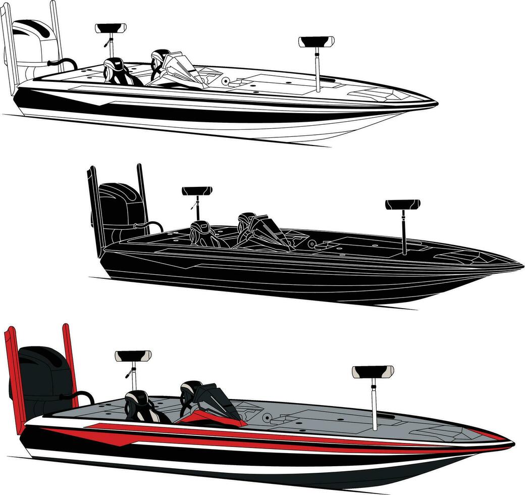 boot vector, visvangst boot vector, lijn kunst illustratie en een kleur. vector