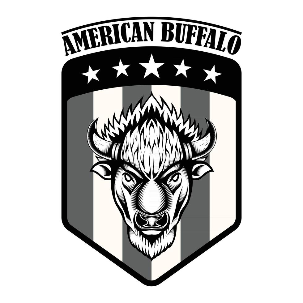 vintage logo Amerikaanse bizonbuffel op het embleem van de Amerikaanse vlag vector