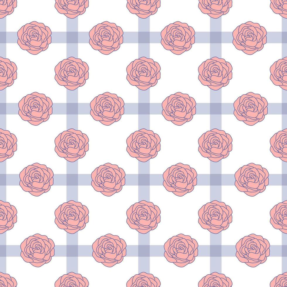 naadloos patroon met rozen lijn kunst Aan de kleding stof structuur achtergrond vector