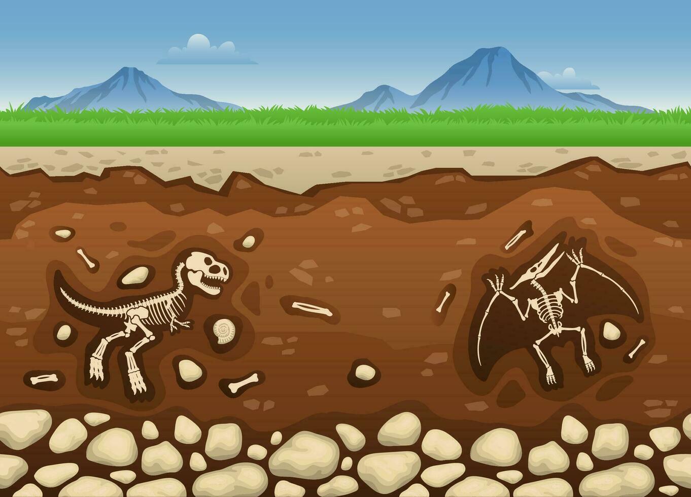 ondergronds lagen met dinosaurus botten en fossiel skeletten, naadloos vector