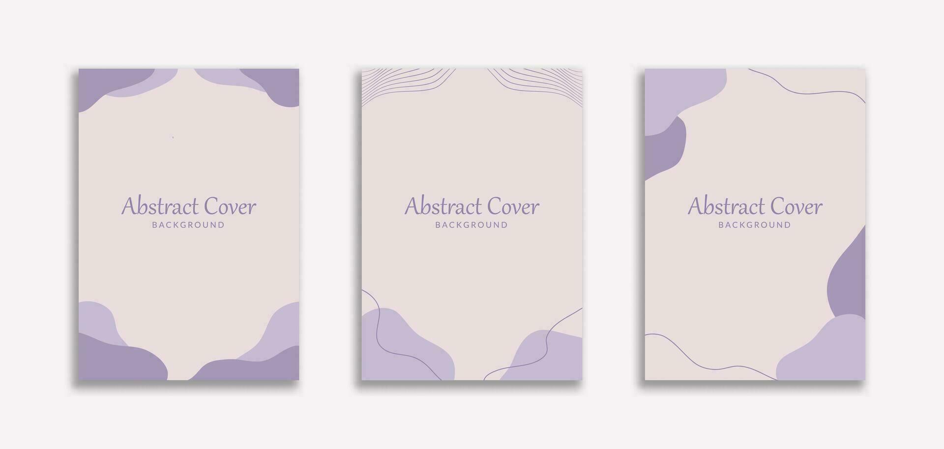 reeks van 3 gemakkelijk abstract mooi a4 behang met klodder vorm Purper pastel kleur. dynamisch stijl voor Hoes boek, boekje, spandoeken, pamflet, affiches, kader, grenzen, presentaties, flyers vector