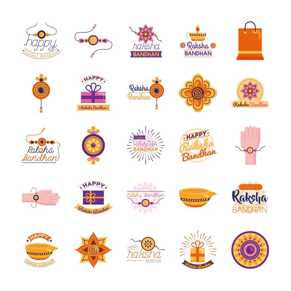 bundel van gelukkige raksha bandhan viering set pictogrammen vector