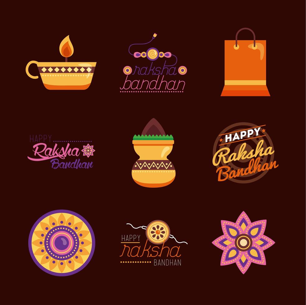 bundel van gelukkige raksha bandhan viering set pictogrammen vector