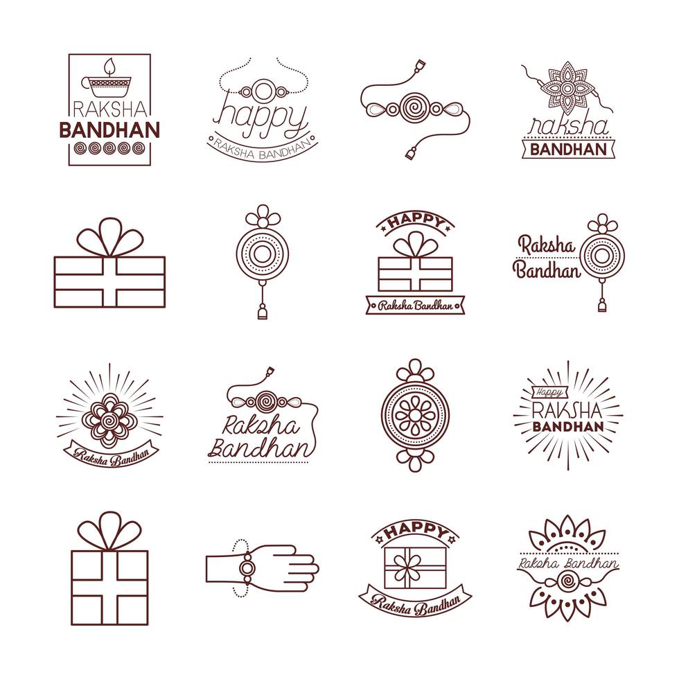 bundel van gelukkige raksha bandhan viering set pictogrammen vector