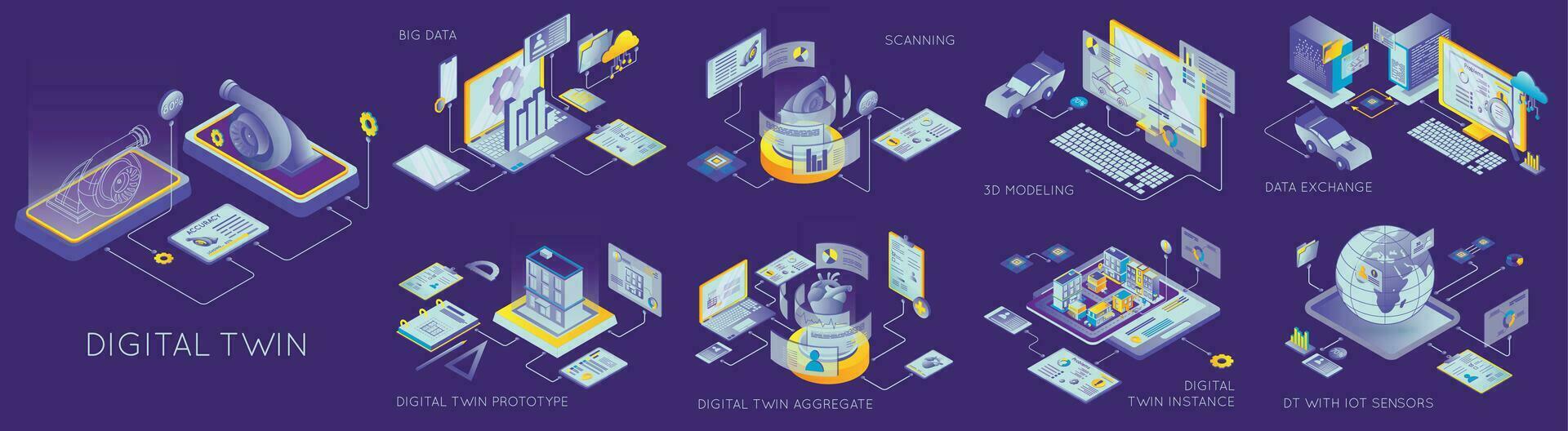 digitaal tweeling reeks vector