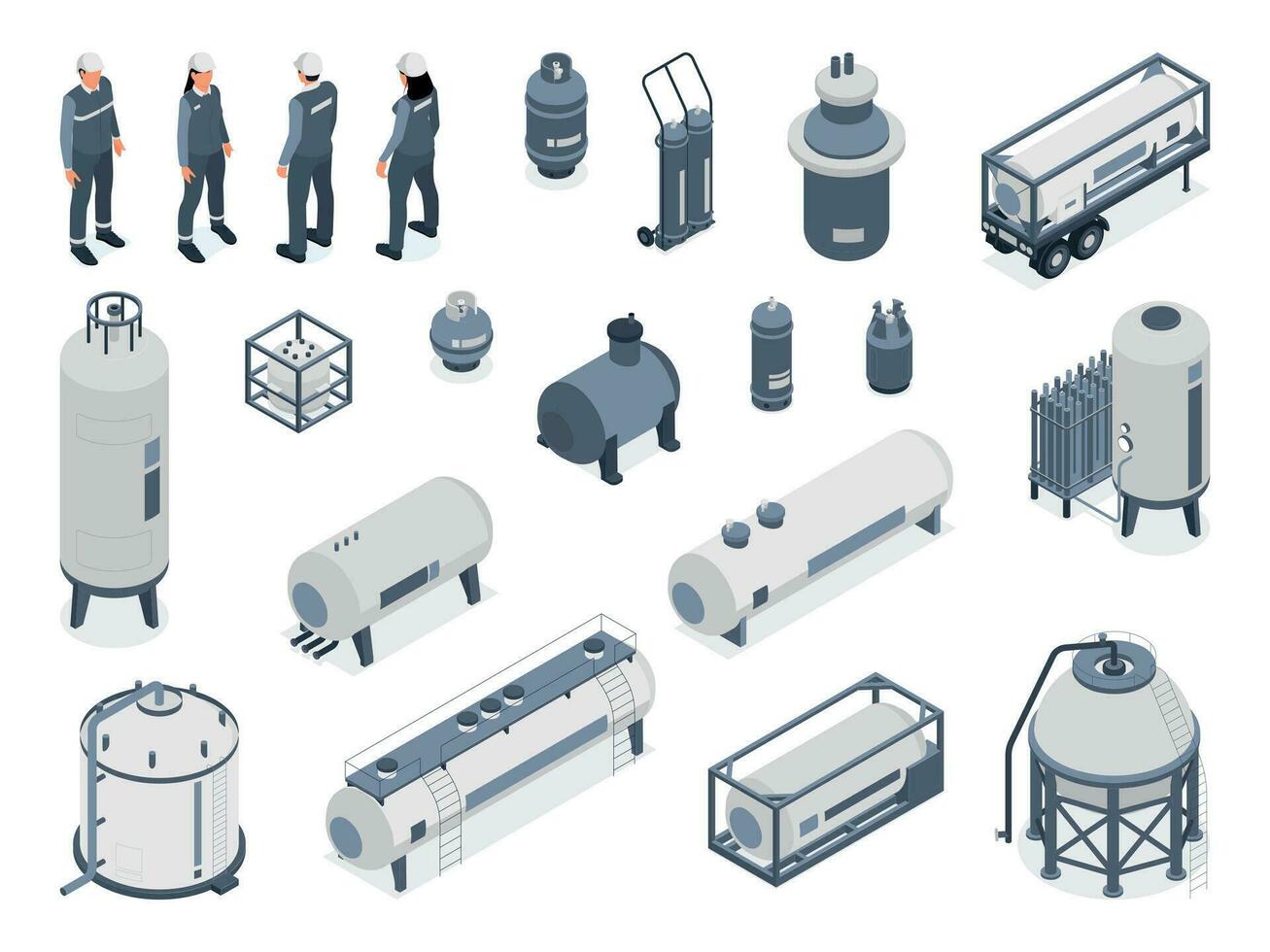 gecomprimeerd gas- isometrische pictogrammen vector