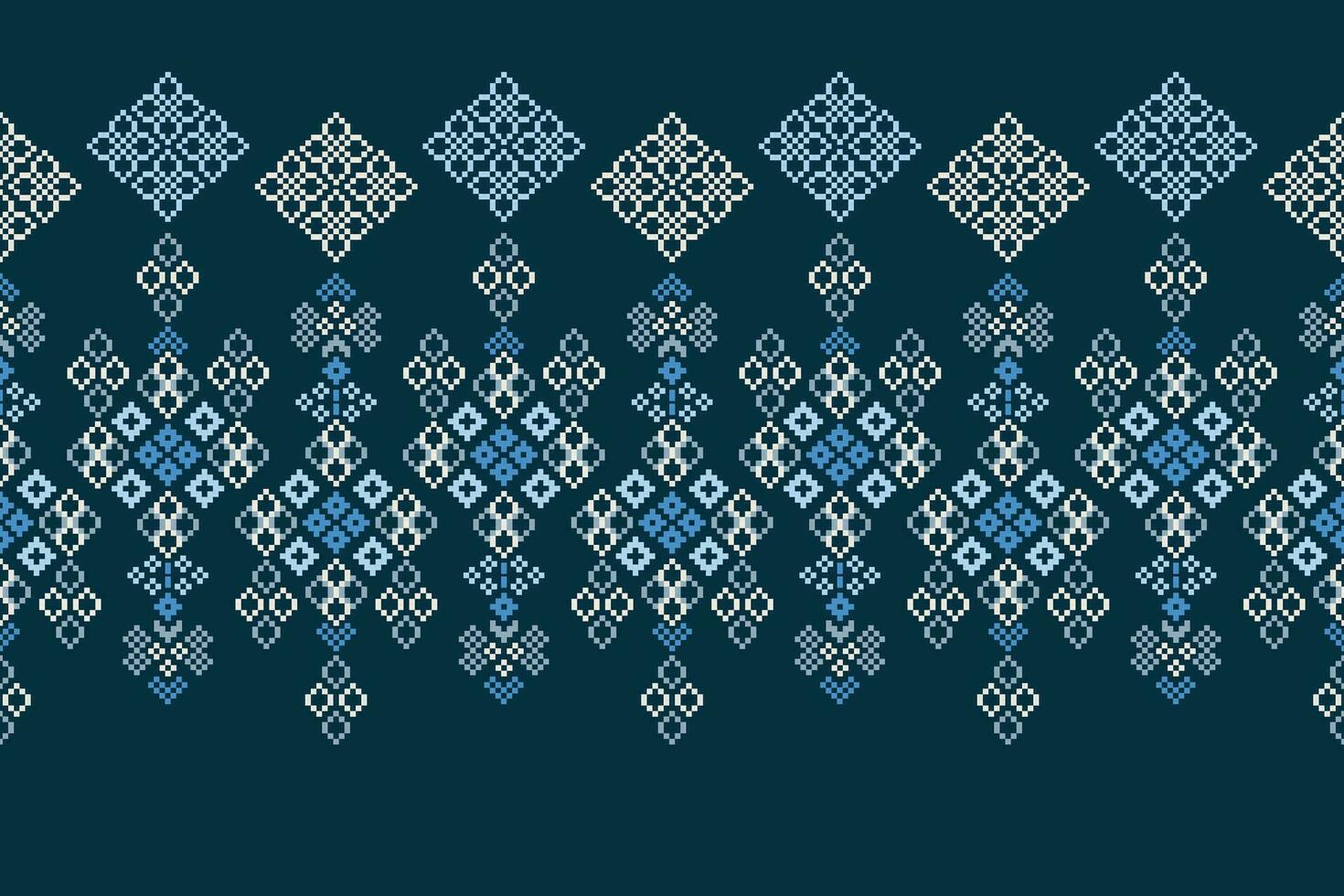 etnisch meetkundig kleding stof patroon kruis steek.ikat borduurwerk etnisch oosters pixel patroon blauw achtergrond. abstract,vector,illustratie. textuur,kleding,lijst,decoratie,motieven,zijde behang. vector