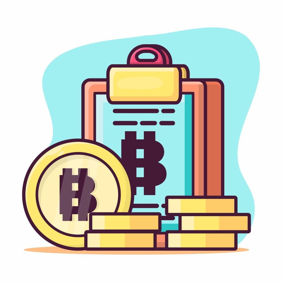 munt met takenlijstbord voor bitcoin concept symboolillustratie in vlakke stijl vector