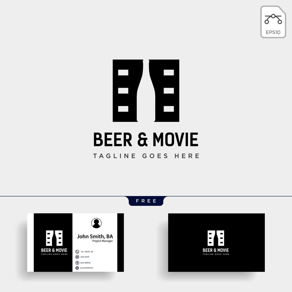 bierglas film wijn bioscoop eenvoudig creatief badge logo sjabloon vector illustratie pictogram element geïsoleerde vector bestand