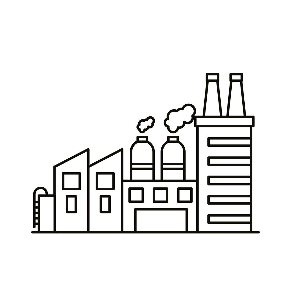 industrie fabrieksgebouwen en schoorstenen lijn stijliconen vector