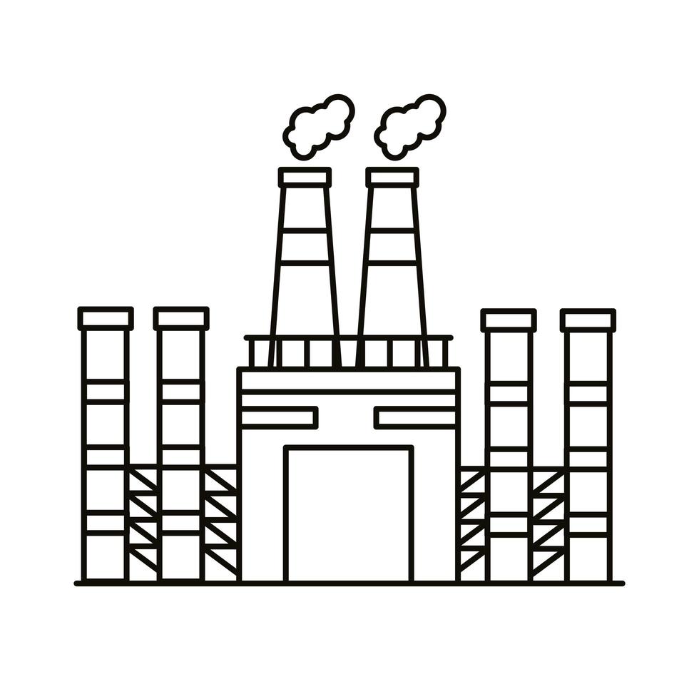 industrie fabrieksgebouwen en schoorstenen lijn stijliconen vector