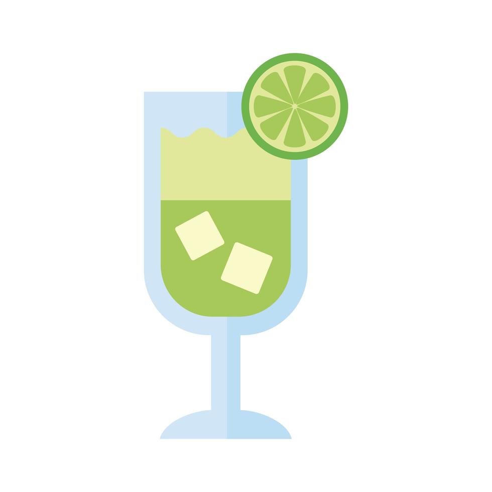 beker met cocktaildrank en citroenfruit plat stijlicoon vector