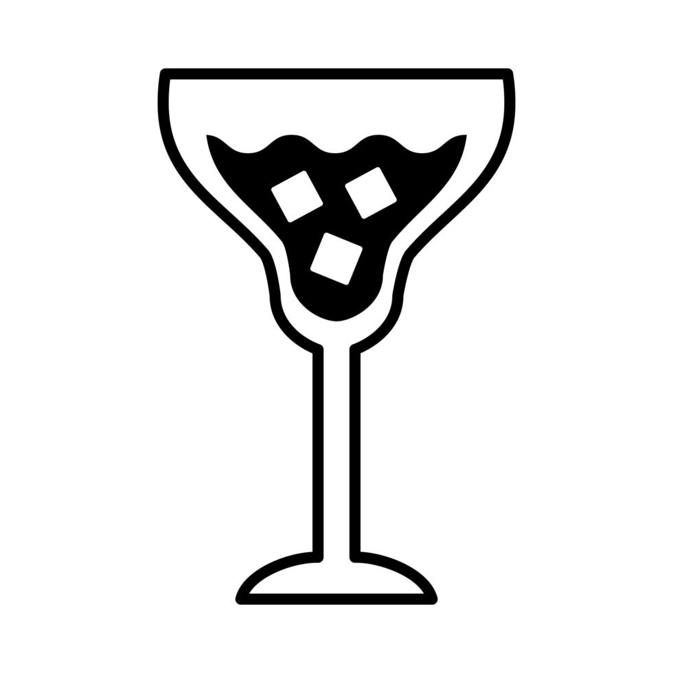 wijnbeker met drank en ijsblokjes lijnstijlicoon vector