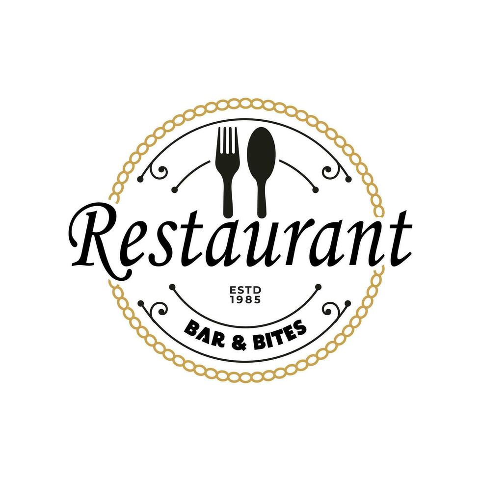 wijnoogst retro vork en lepel silhouet ontwerp snel voedsel restaurant logo postzegel embleem vector