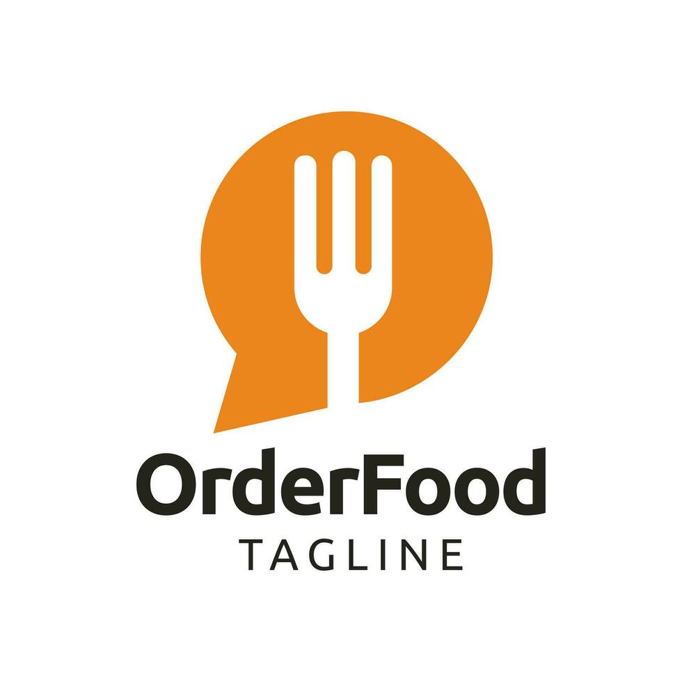 technologie voedsel logo ontwerp bericht bubbel silhouet bericht betekenis vork symbool vector illustratie.