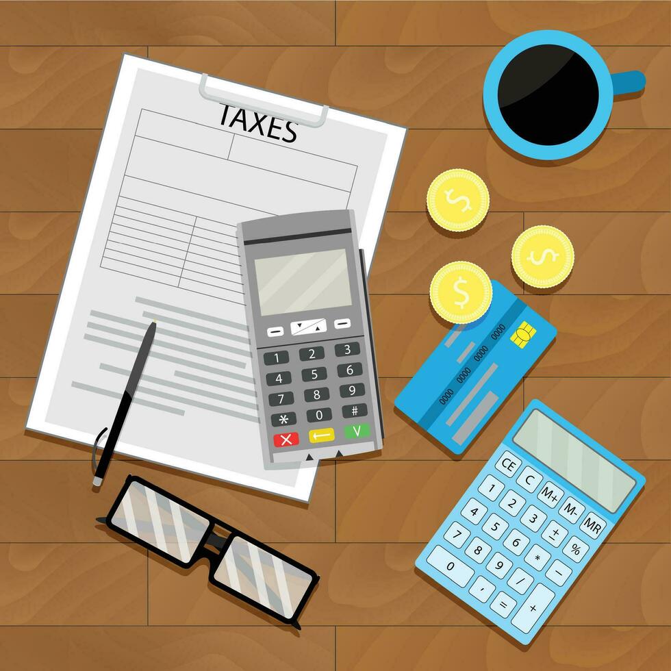belasting financieel visie top. belasting betaaldag, valuta en betaling belastingen, vector illustratie